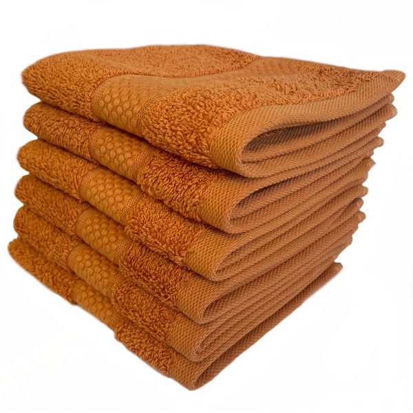 Sue Rossi Face Cloths 2 or 6 Pack Organic Turkish Combed Cotton 30cm x 30cm Face Cloths Fingertip Flannel Soft and Absorbent 600gsm Thick Bathroom Towel Set (Orange,