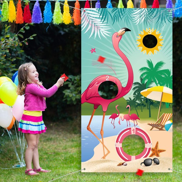 Carnival Toss Game Flamingo Toss Games with 3 Nylon Bean Bags, Flamingo Backdrop Toss Games Banner for Flamingo Theme Party Birthday Party Decoration