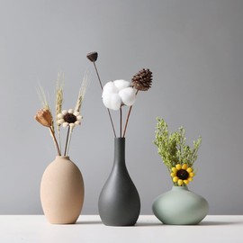 AIVAR Pottery Flower Base Vase Single Vase Nordic Stylish Set of 3 Japanese-Style Vase Simple Small Flower Base Set Interior Artificial Flower Hydroponics Vase Present Gift (Set 2: Brown + Black +