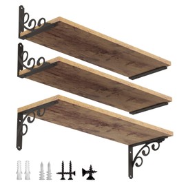 IARTOPS L Shelf Brackets for 10" - 12" Board, Floating Shelf Bracket Heavy Duty Metal Shelving Brackets for Shelves, Decorative Iron Rustic Wall Brackets for DIY Floating Shelf, 6 Pack Black