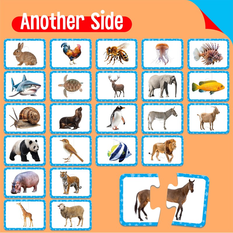 48 Animal Matching Puzzles with Error-Correction, Self-Correcting Puzzle Match Game