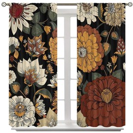 Boho Vintage Floral Curtains Colorful Flowers Bohemian Decor for Bedroom Living Room Window Drapes, 42" x54 Decor