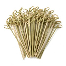 100 Pcs Bamboo Cocktail Sticks, Natural Bamboo Skewers with Looped Knot