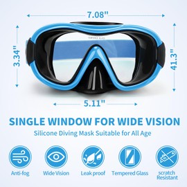 Swimming Goggles Scuba Snorkeling Mask for Adults, Adjustable Elastic Knitted Strap Swim Goggles, Tempered Glass with Panoramic Scuba Snorkel Diving Mask for Adults