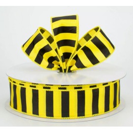 1.5" wired satin ribbon black and yellow stripes bumble bee Easter spring 5 yds