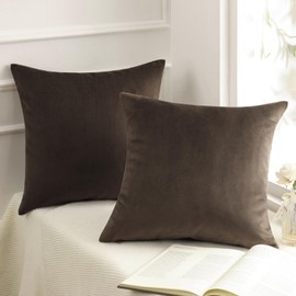 Phantoscope Pack of 2 Velvet Decorative Throw Decorative Pillow Cover Soft Solid Square Cushion Case for Couch Dark Coffee 18 x 18 inches 45 x 45 cm