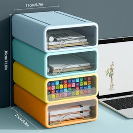 ZZFENGKR Desk Organizer with Drawers, Stackable Storage Drawers with Compartments Desktop Organization for Office Supplies, Makeup, Pencils, Tape, Erasers, Paperclips, Chargers (4 Pack)