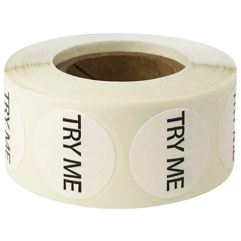 White Try Me Circle Dot Stickers, 3/4 Inch Round, 500