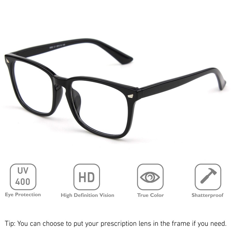GQUEEN Fake Brille Ohne Stärke Damen Herren Nerdbrille UV400 Schwarz,PE2