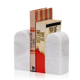 Koville African Natural Marble Bookends for Shelves, Decorative Book Ends, 7lbs Heavy-Duty Marble Book Holders, Bookshelf Apartment Decor for Normal Books/CD/Video Games(Bianco Fiora)