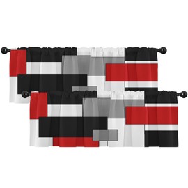 Emvency 2 Pack Valances Window Treatments Red and Black Geometry Abstract Modern Art Blackout Drapes Adjustable Curtain Valances for Windows Living Room Kitchen Over Sink 18x52 Rod Pocket Valances