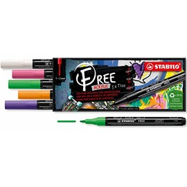 Acrylic Marker - STABILO FREE Acrylic - T100 1-2 mm Bullet Tip Spring - Wallet of 5 - Assorted colours