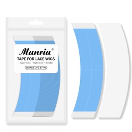 Manria 36Pcs Blue Double Sided Waterproof Lace Wigs Adhesive Tape Strips for Lace Front Wig Toupee C-Shaped Wig Tape for Lace Wigs #Blue 36PCS (1/4)