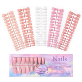 KADS French Tip Press on Nails Gel Nail Tips 150Pcs Pre-Colored Quick and Easy Press on Nails Fake Nails with Designs DIY Nail Extensions Valentines Day Gifts for Her 5 Colors (1, 150Pcs)