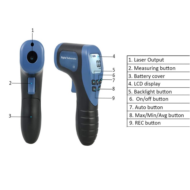 Digital Photo Tachometer LCD Display Non-Contact Speedometer 2.5-99999RPM Motor Tachometer