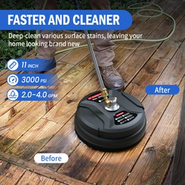 11“ Pressure Washer Surface Cleaner, Bopopo 3000 PSI Pressure Washer Accessories with 2 Extension Wands and 1/4“ Quick Plug for Driveways, Pavers, Decks, Walls, Outdoor Furniture Cleaning