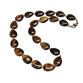 TreasureBay Handmade Beaded Natural Tiger's Eye, Blue Spots, Agate Gemstone Necklace for Women Ladies and Girls - Women's Necklace 18In (Tiger's Eye)