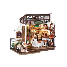 Rowood Miniature House Kit,Tiny House Kits to Build to Live in,DIY Wooden Crafts for Adults,Mini Model Kits with LED,Birthday for Teens(NO.17 Cafe)
