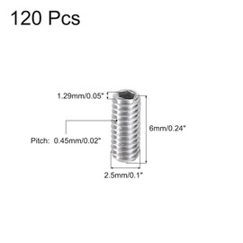 QUARKZMAN Pack of 120 Hexagon Socket Grub Screws M2.5 x 6 mm 304 Stainless Steel Flat Tip Grub Screw Set for Door Handles, Repair of Lights