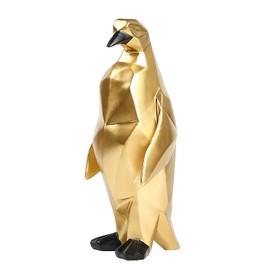 IDORTYBB Abstract Geometric Penguin Sculpture Animal Statue Art Figurine Home Decorations for Living Room Book Shelves TV Bar Cabinets Desk Decor Table Centerpieces Ornaments (Penguin Gold, Large)
