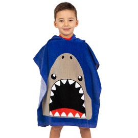 Harry Bear Badeponcho Jungen, Hai Kapuzenhandtuch Badeponcho Kinder, Baumwolle Poncho Kinden Für Den Strand and Handtuch Kinder Jungen, Einheitsgröße, Blau