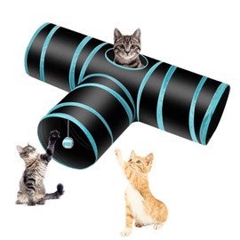 LONTG Cat Tunnel Toy 3 Way Tube Fun Play Toy Cat Tube Tunnel Kitten Tunnels Interactive Toy Pet Puppy Tube Play Toy with Peep Hole Foldable Tunnel Toy Ball for Rabbits, Hamster, Small Animal