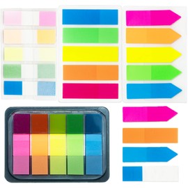 400pcs Neon Index Tabs, 5 Bright Colors Translucent Index Flags PET Sticky Notes Flags Sticky Tabs Page Makers for Page Bookmarks, Square and Arrow