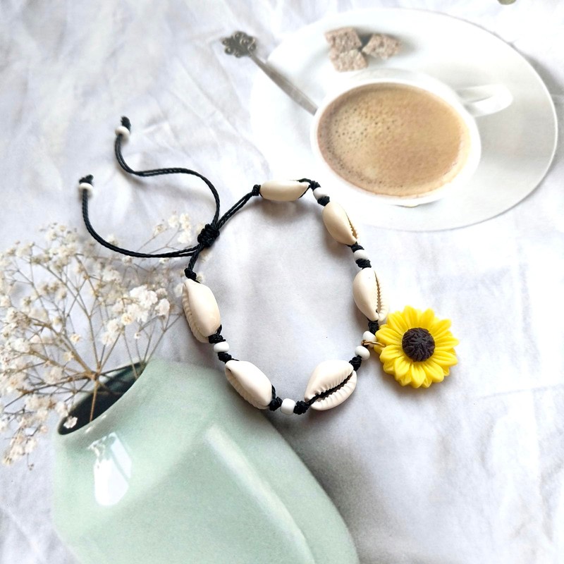 Dishowme Shell Sunflower Anklet Bracelet Bohemian Conch Flower Foot Chain