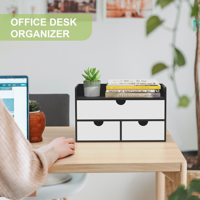 Wisuce Desk Organizer with Drawers - Bamboo Desktop Organizer Storage