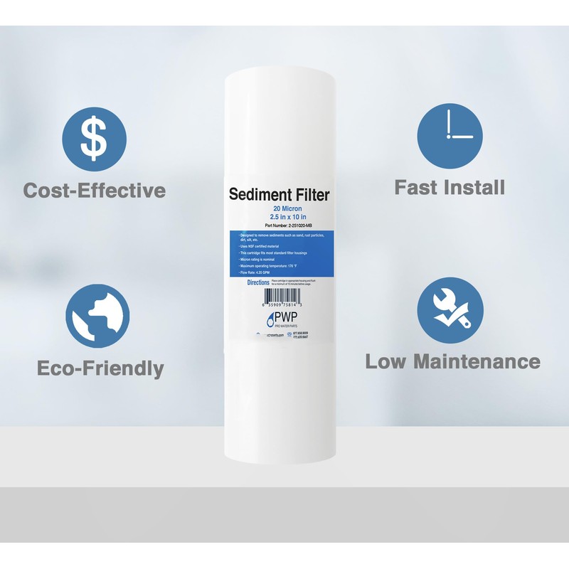 Sediment Water Filtration System with Clear 2.5X 10" Housing 3/4
