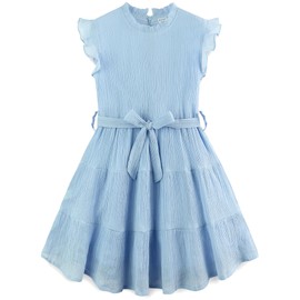 Preteen Teen Youth Girl's Dress Fashion Casual School Formal Party Summer Swing Ruffle Sleeve Boho Clothing Outfits Clothes Vestido para Niña Blue Size 14-15 Years