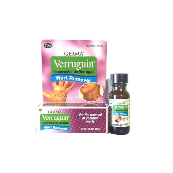 Verruguin Liquid By Germa. Fast and Effective. With Salicylic Acid. For external use only. 0.5 fl.oz