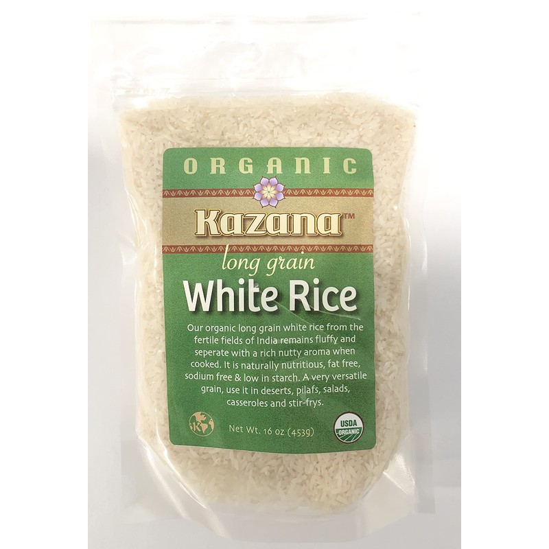 Kazana Long Grain White Rice, 100% USDA Organic, 16oz (453g)