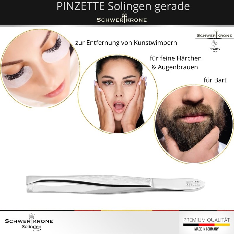 Swordcrown Tweezers, Professional Solingen, 8 cm Offset Angled Eyebrow Plucking,