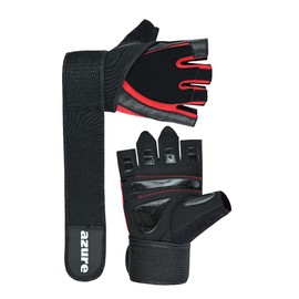 Azure Weight Lifting Gloves Red/Black Men Gym Fitness Workout, Anti Slip Padded Full Palm Protection, Women Bodybuilding Strength Training Exercise, Half Finger Cycling Rowing Climbing Medium
