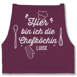Geschenk mit Namen personalisiert by Shirtracer - Apron - Cooking Apron for Women - Hier bin ich die Chefköchin with Name, 1 eggplant
