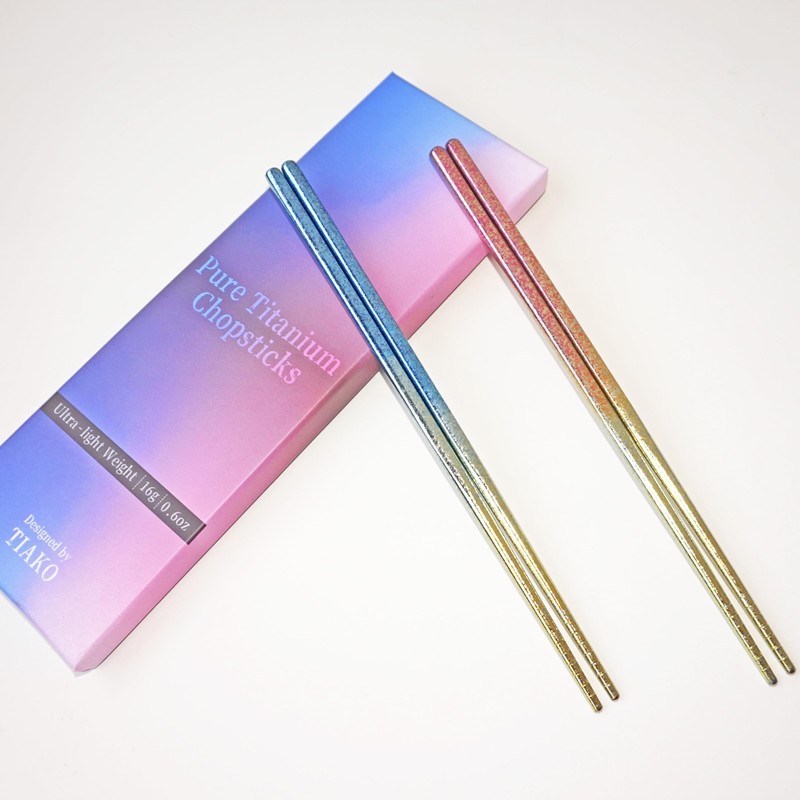 TIAKO 2 Pair Titanium Chopsticks Set (Blue & Pink) |