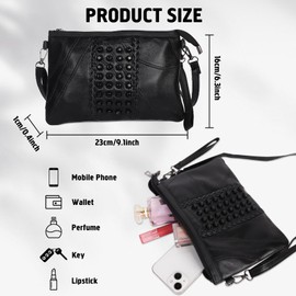 Leathers Crossbody Bags for Women, Women's Shoulder Bags Tassel Rivets Ladies Handbags with Shoulder & Wrist Strap Wristlet Handbag for Travel Evening Party Wedding Women Clutches-Vertical style