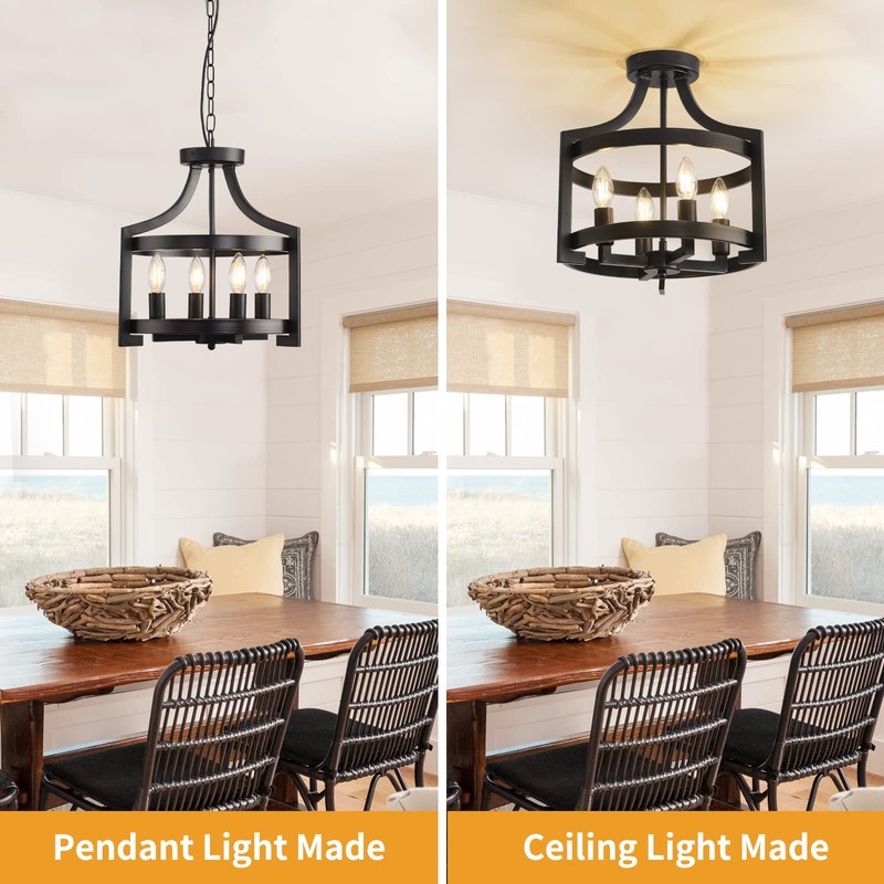 AOLALA Plug in Chandelier Black Farmhouse Pendant Light Fixture, Adjustable