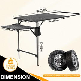 WGOS Camping Table, Grill & Tailgate Table, Adjustable Height & Width, Black, Aluminum Top & Frame, Alloy Steel Base, Outdoor Use, 42.1" x 17.5" x 34.3"