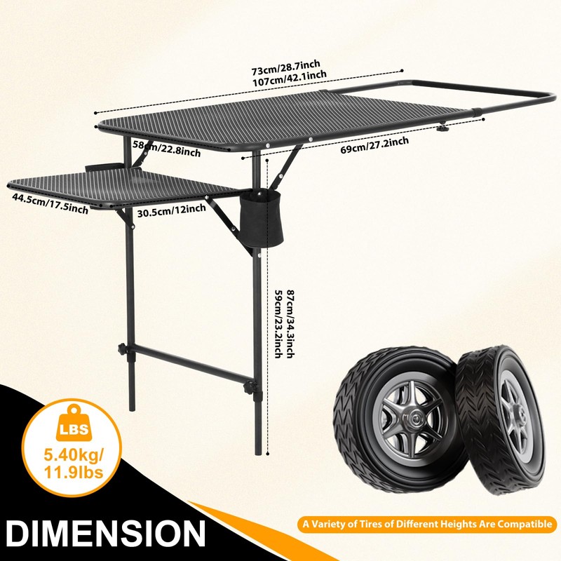 WGOS Camping Table, Grill & Tailgate Table, Adjustable Height &