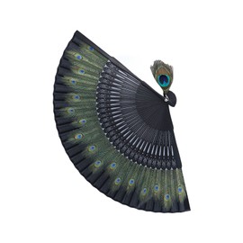 Handmade Fan - Black Bone Peacock Pattern Antique Bamboo Fan - For Performance, Garment Decoration, Decoration