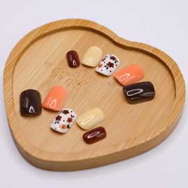 RIICFDD Fall Nails Short Press on Nails Square Fake Nails Orange Brown Acrylic Nails Cute Flower Nails Press ons Artificial Glossy Full Cover Glue on Nails for Women Artificial Nails 24 Pcs