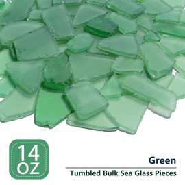 QYGL Sea Glass for Crafts - 14oz Green Frosted Seaglass Pieces - Vase Filler and Aquarium Ornament, DIY Craft Supplies for Art, Beach Weddings, and Home Decor