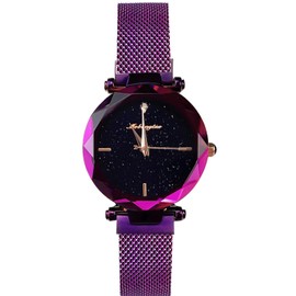 rorios Fashion Women's Wrist Watches Starry Sky Dial Mesh Bracelet Analogue Quartz Watch Wrist Watch, Purple A, Bracelet