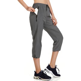 Ksmien Women's Lightweight Hiking Capri Pants Quick Dry Workout Cargo Capris Water Resistant UPF 50+ Zipped Pockets