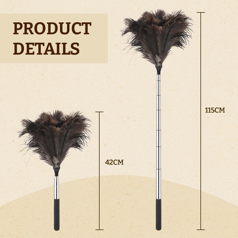 Extendable Feather Duster, 120cm Ostrich Feather Duster Extendable and Reusable,