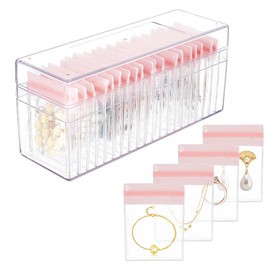 OLYCRAFT Acrylic Jewelry Organizer Clear Jewelry Organizer Holder with 20 Pcs Pink Portable Jewelry Bag Jewelry Storage Organizer Jewelry Box Organizer Travel Jewelry Case for Rings Earring Necklaces