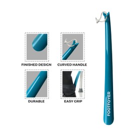 Footfoyer Long shoehorn that is comfortable to wear and has a handle is ideal for both men and women (Blue)