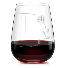 Alterf Unique Monogrammed Stemless Wine Glasses Tumbler - 16 Oz Initial Engraved Crystal Wine Glasses - Lead-Free, Hand-Blown, Customized Wine Gifts for Moms, Sisters, Wives, Teachers - Letter D